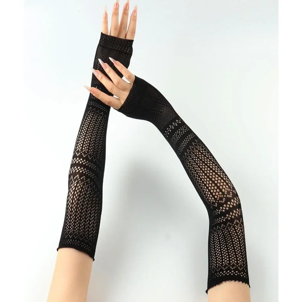 Women's Fishing Halloween Black 11 Net Gloves Fingerless Gothic Accessories